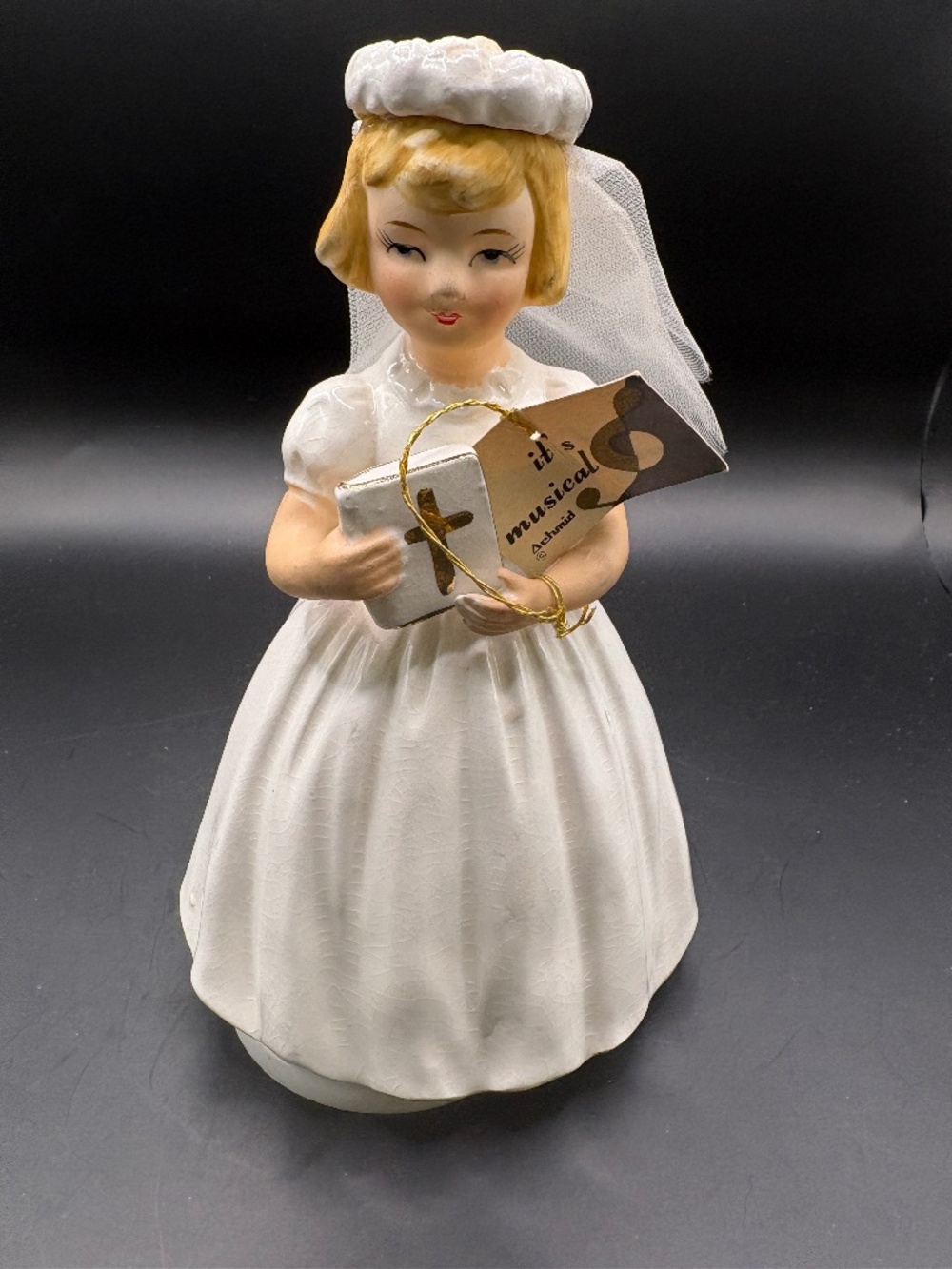 Vintage Little Girl Making First Communion Music Box by Schmid Play Ava Maria